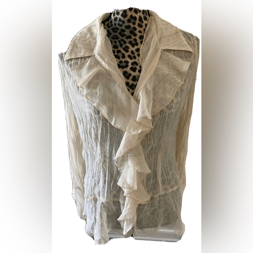 Studio 1940 Top Blouse Size L  Metro Style white ruffle and ribbon blouse Retro